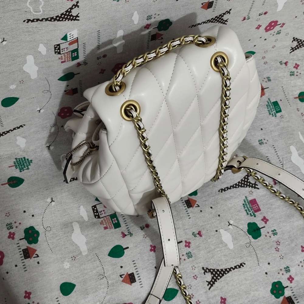 Coach Quilted Chalk Leather Drawstring Backpack with Gold Hardware - Picture 3 of 8